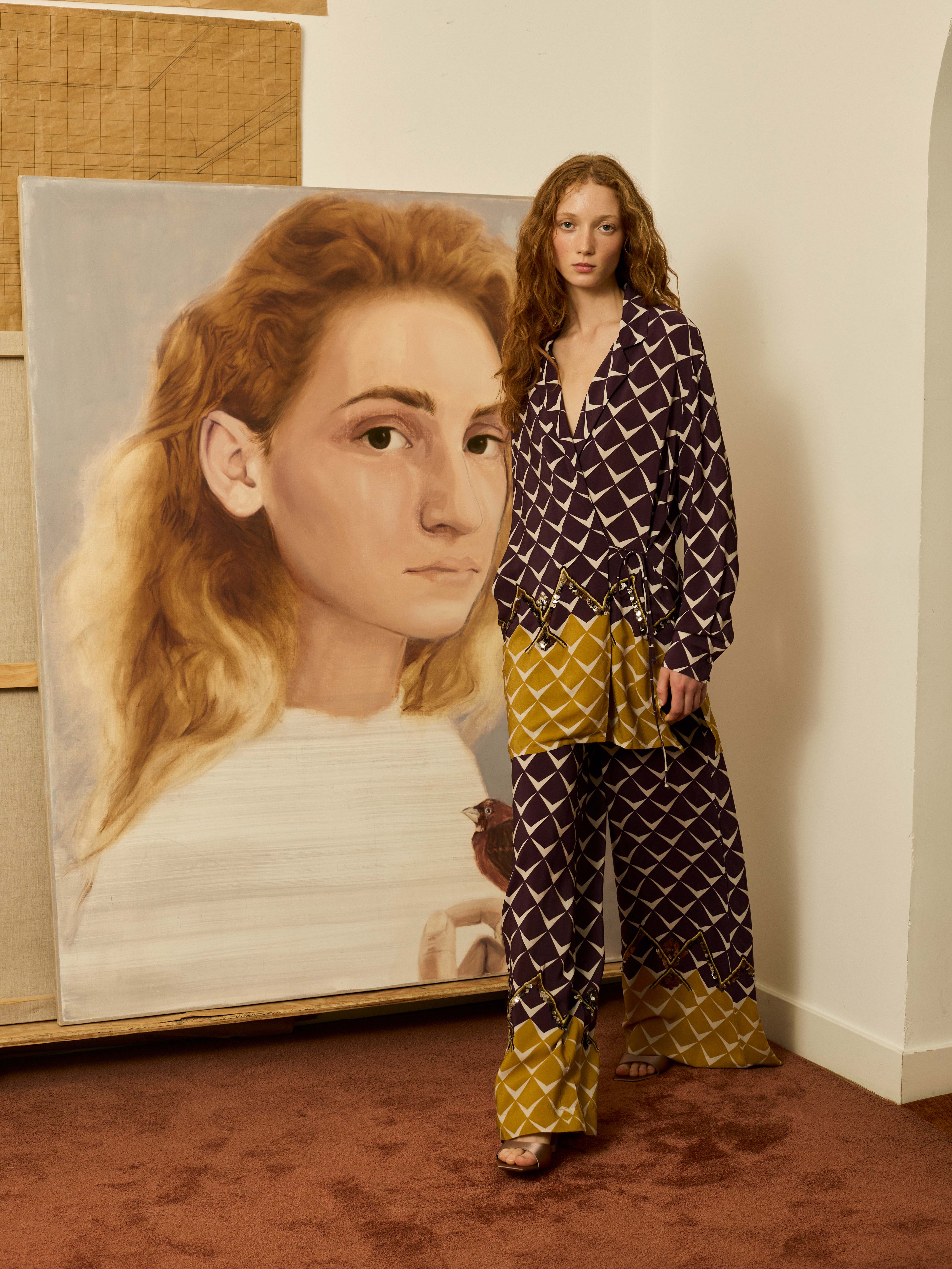 Pantalón greca granate