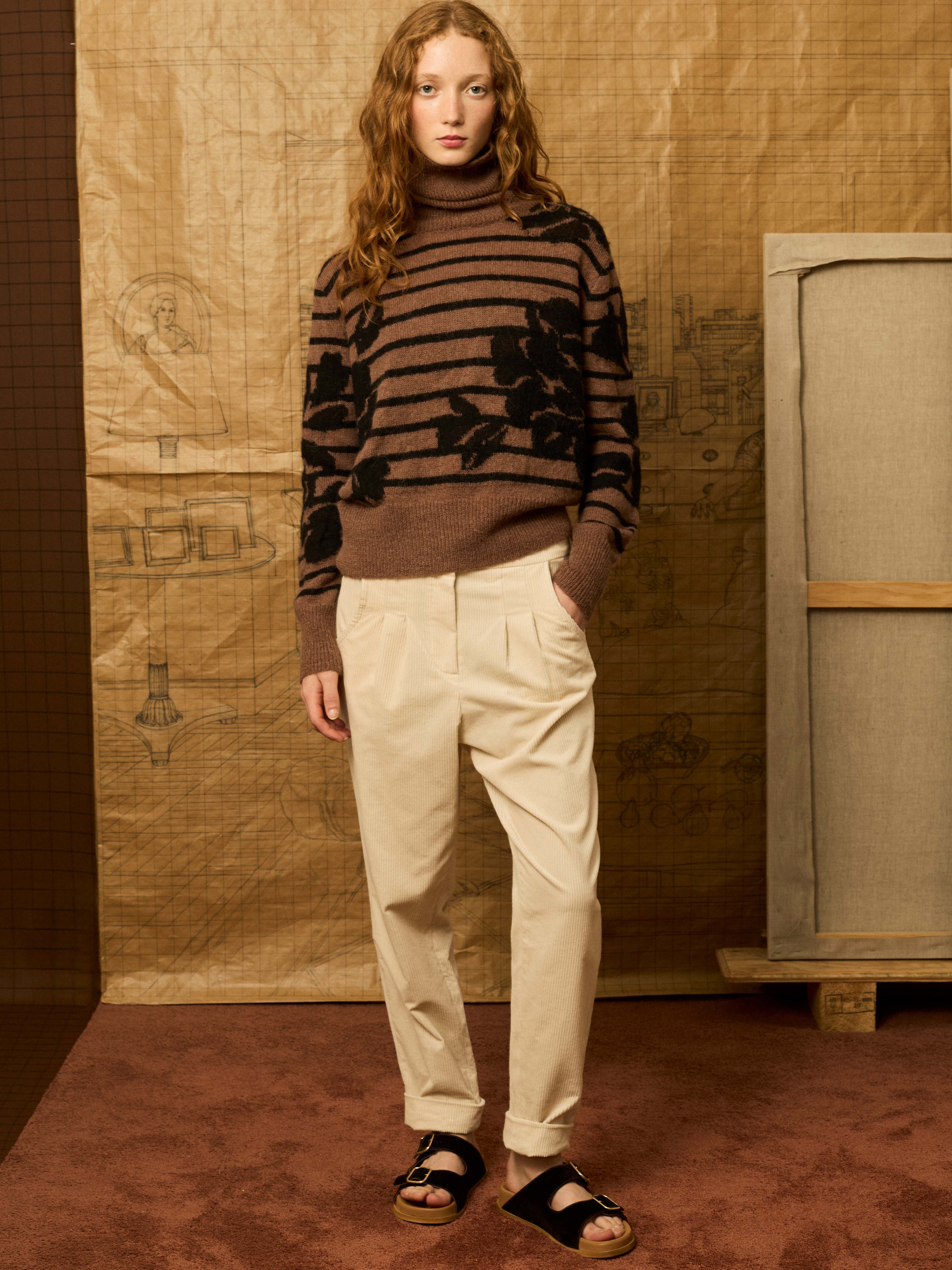 Pantalón baggy de pana marfil