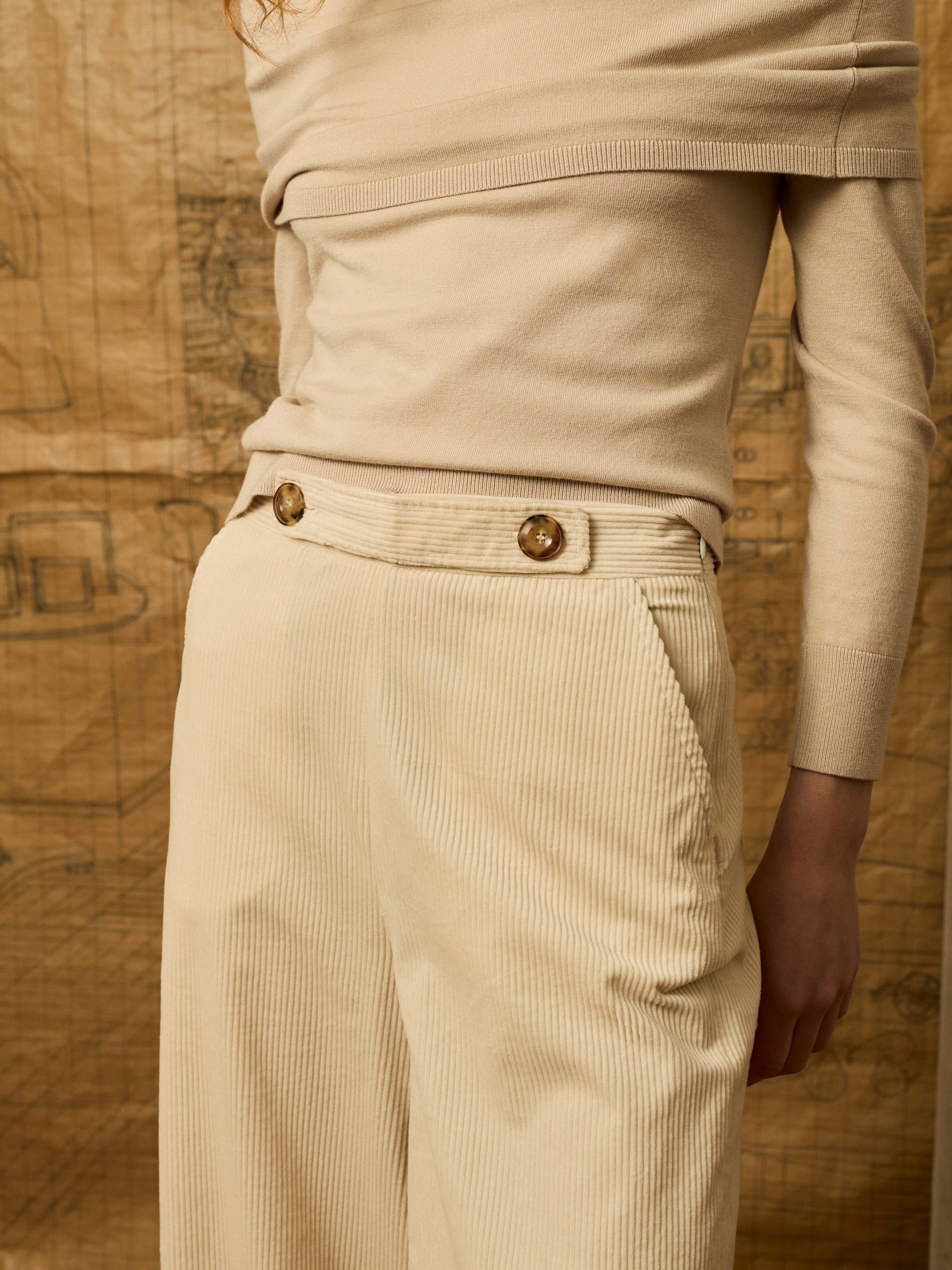 Pantalón palazzo pana marfil