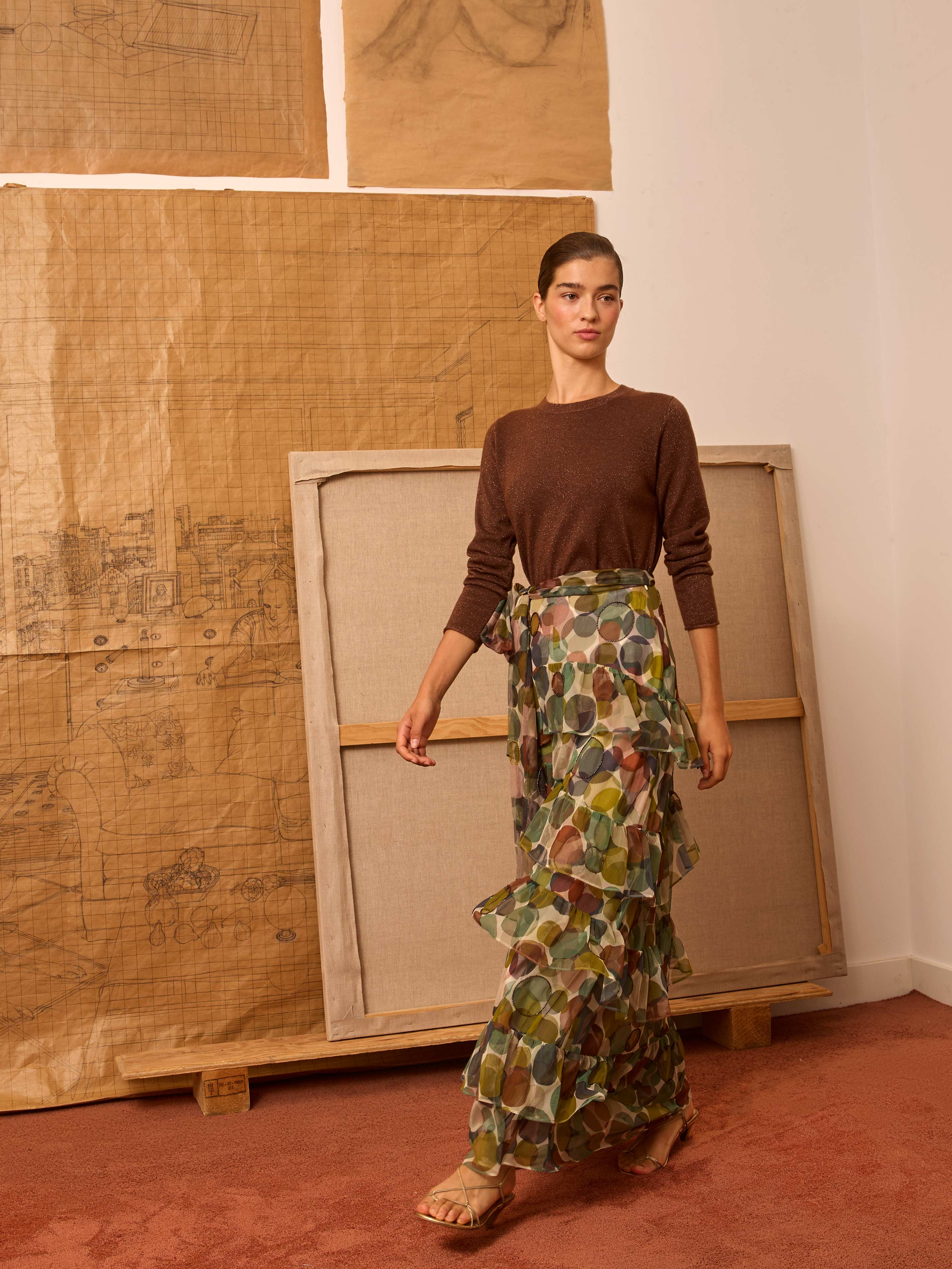 Jersey cuello caja marrón