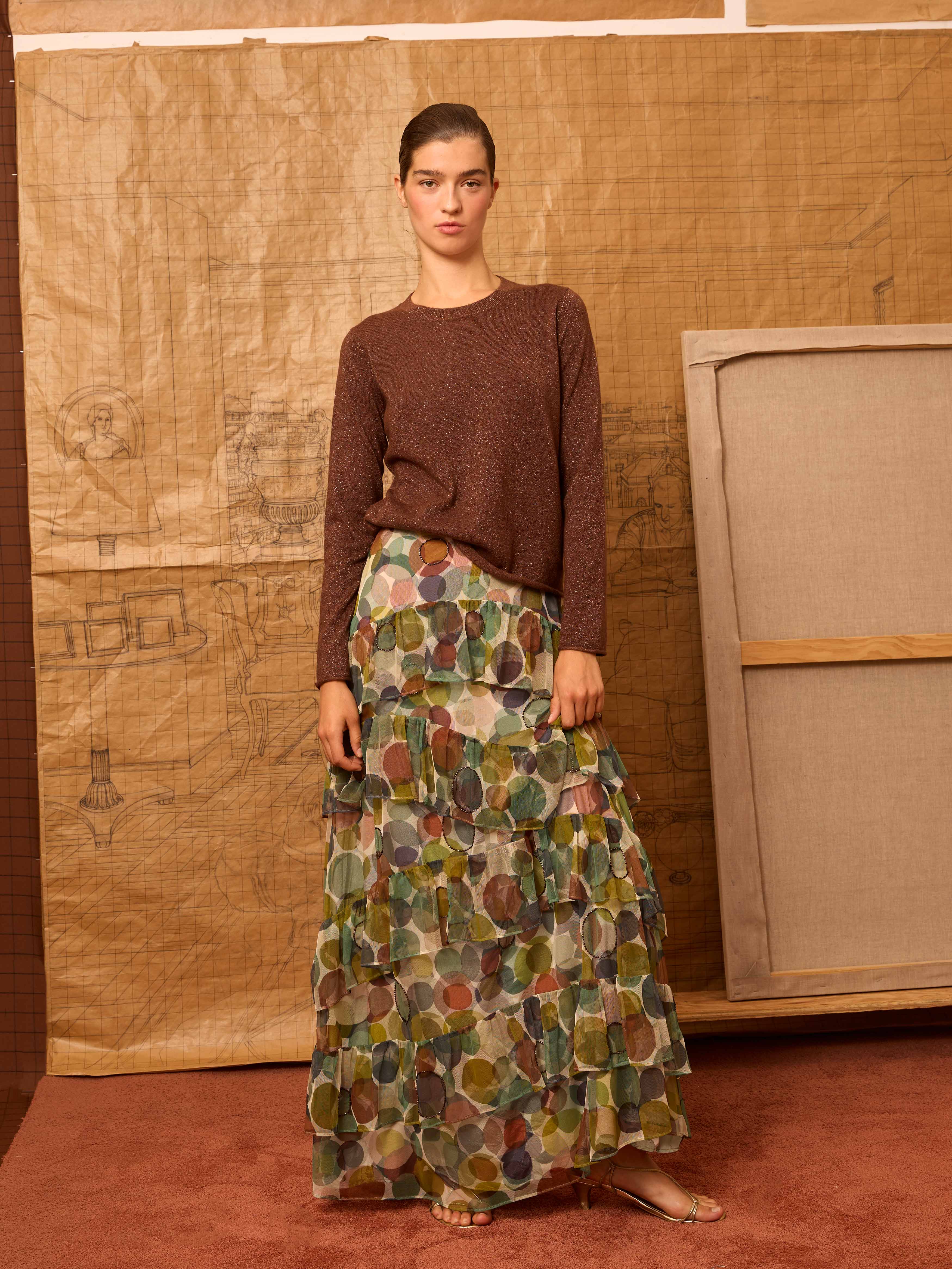 Jersey cuello caja marrón