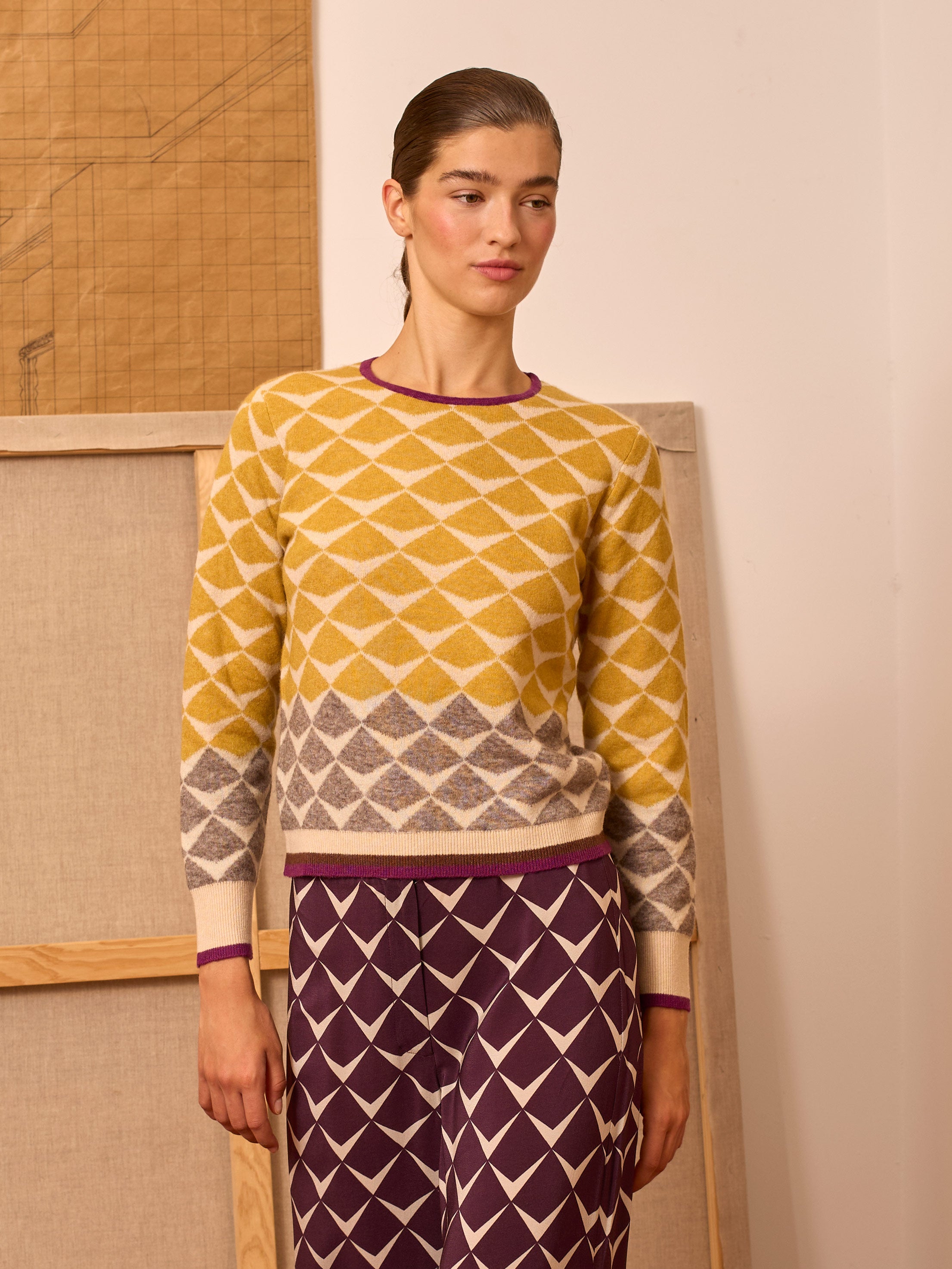 Jersey greca de intarsia amarillo