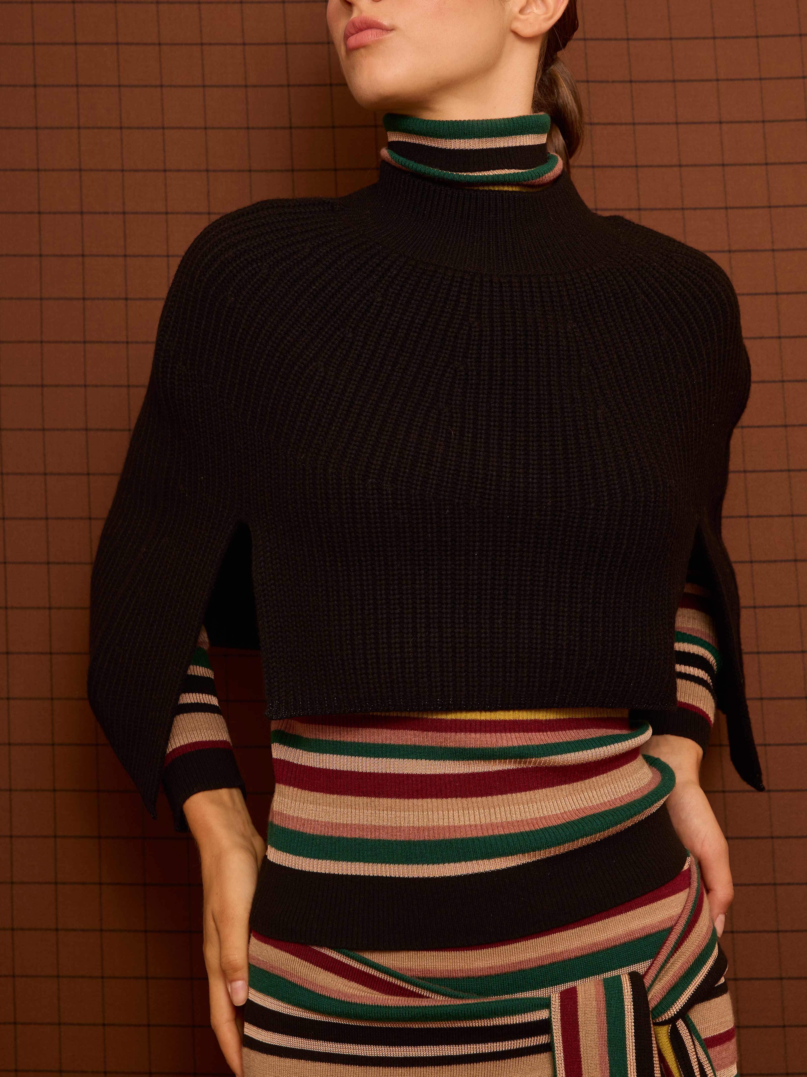 Poncho canalé negro